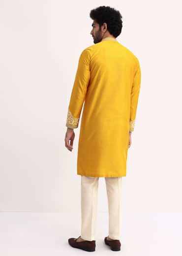 Mustard Yellow Kurta Set With Threadwork