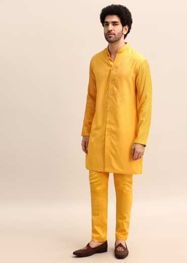 Yellow Kurta Set With Hand Embroidered Jacket