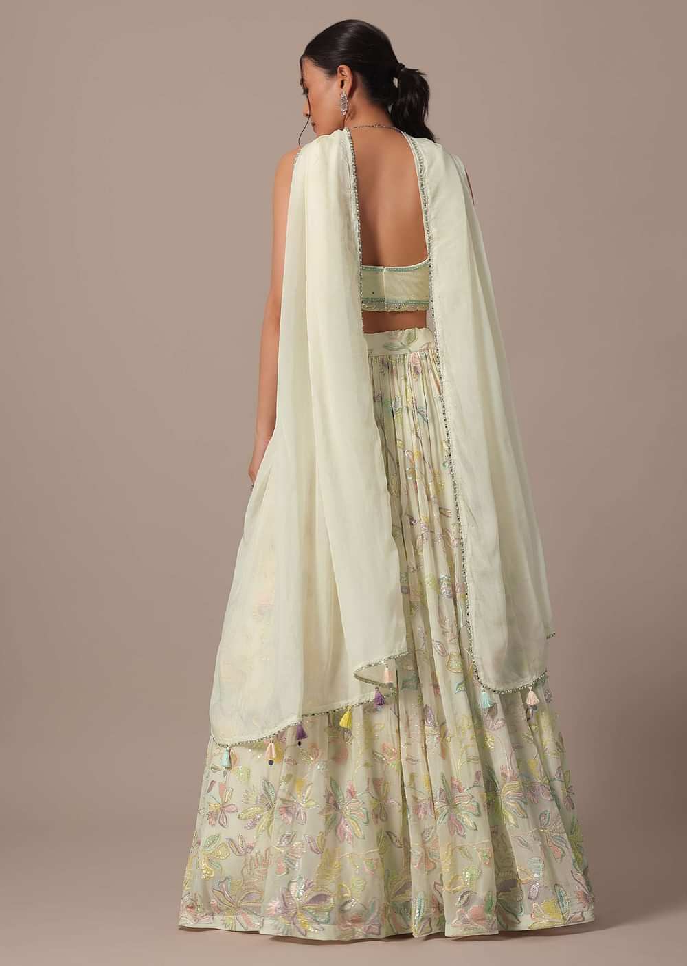 White Net Lehenga Set With Sequin Work