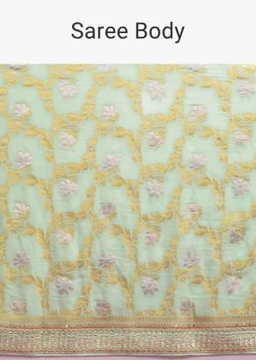 Acadia Green Banarasi Saree In Georgette With Weaved Floral Jaal Online - Kalki Fashion