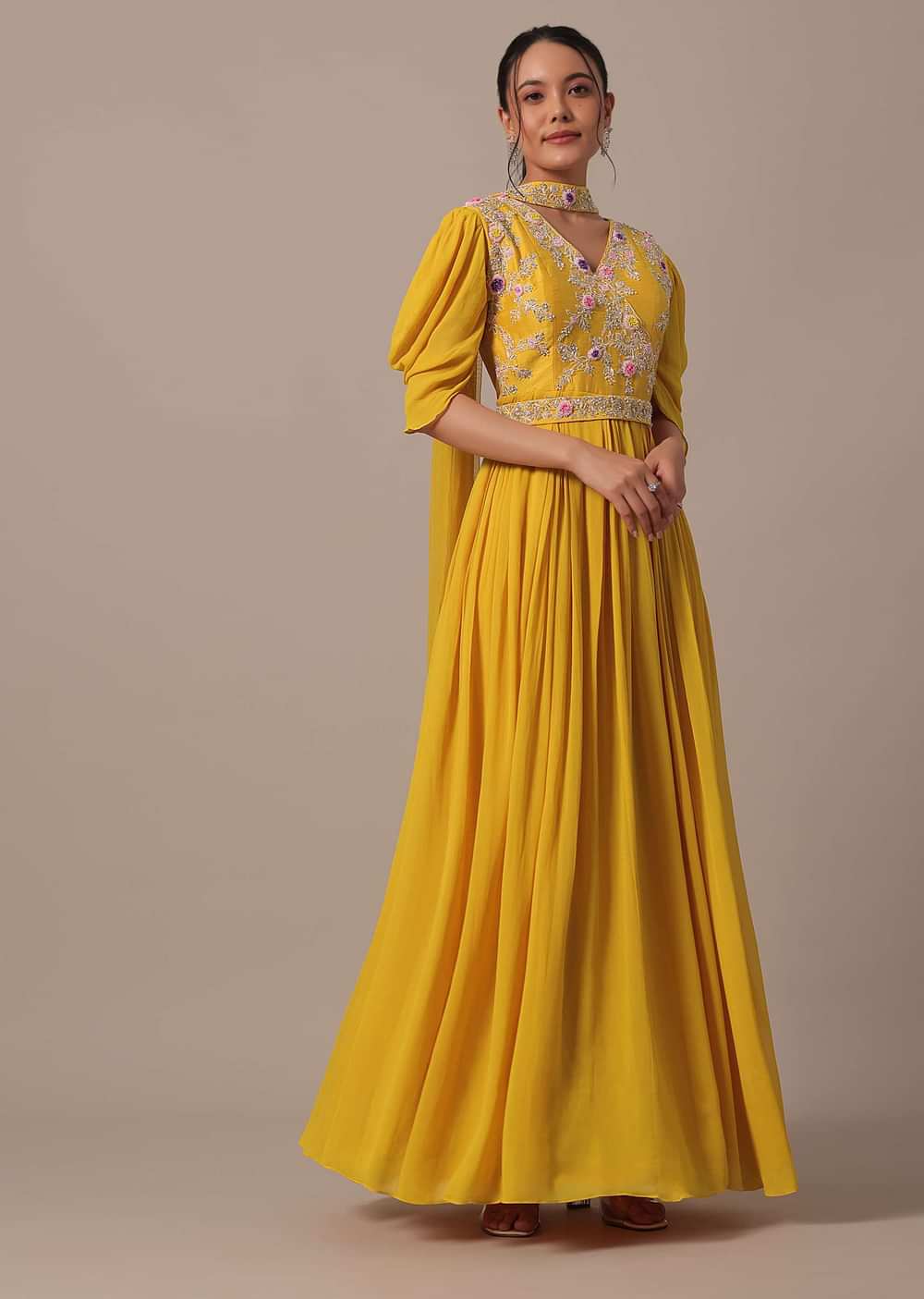 Yellow Embellished Anarkali Set