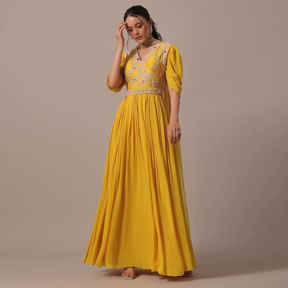 Yellow Embellished Anarkali Set
