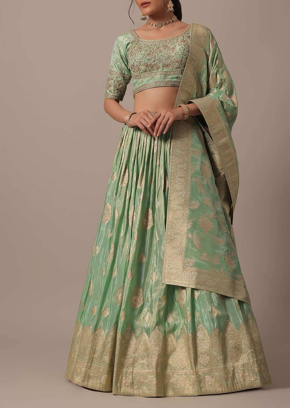 Green Banarasi Silk Lehenga Set