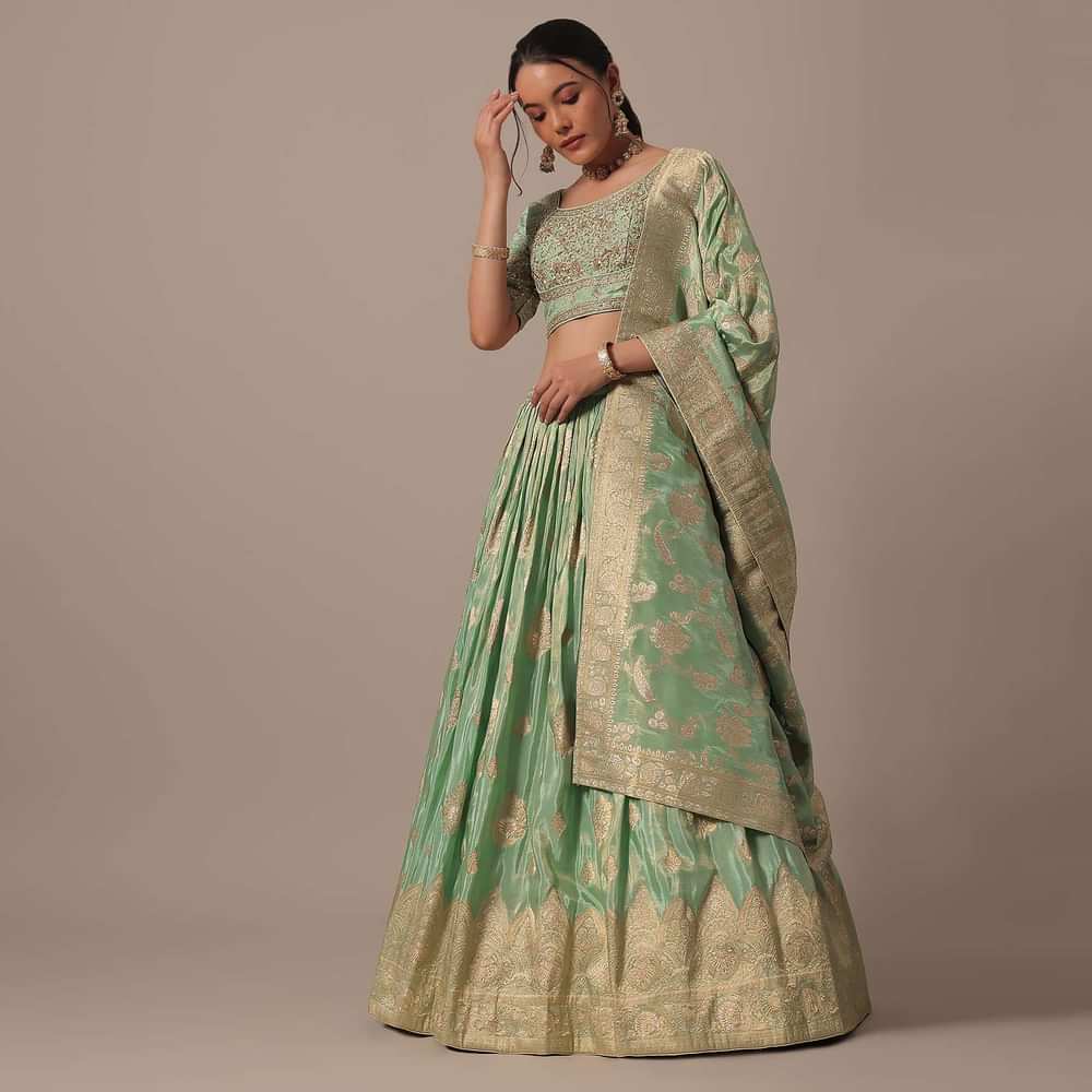 Green Banarasi Silk Lehenga Set