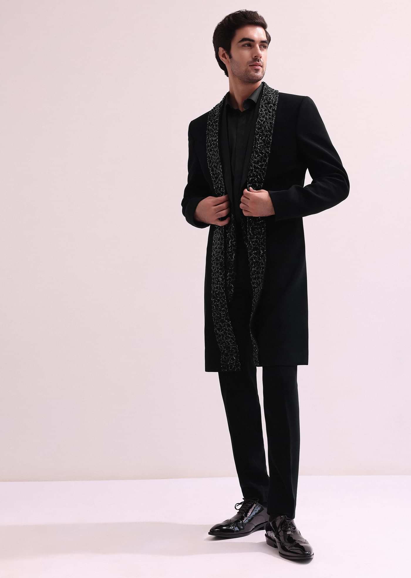 Aditya Roy Kapur In Our Black Double Layered Indo Western Jacket With Shirt And Pant