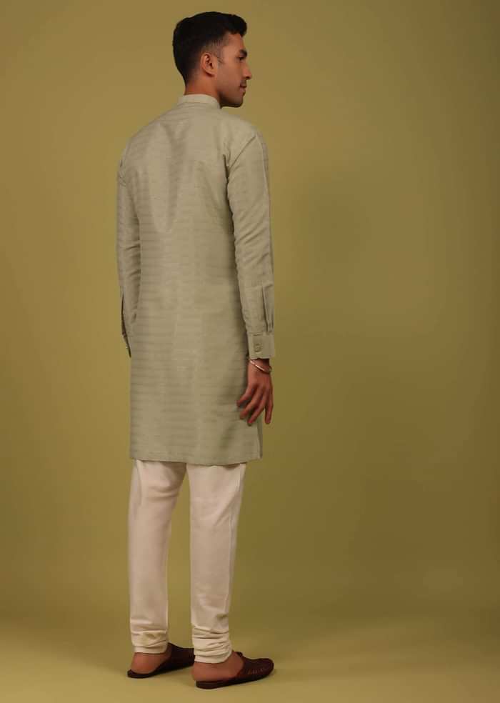 Moss Green Striped Art Silk Kurta