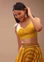 Amber Yellow Blouse In Satin With Strap Sleeves And Overlapping Geometric Neckline