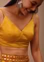 Amber Yellow Blouse In Satin With Strap Sleeves And Overlapping Geometric Neckline