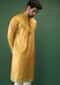 Amber Yellow Kurta Set In Silk With Stripe Print And Multi Colored Thread Work In Floral Motifs On The Placket Online - Kalki Fashion