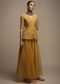 Dark Amber Yellow Palazzo Suit In Organza With Matching Peplum Top Adorned In Zari And Thread Work