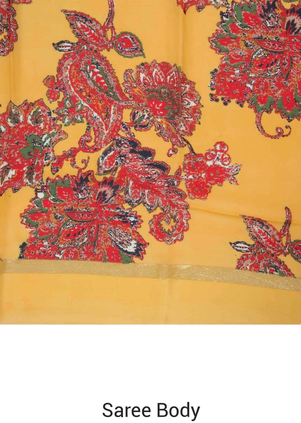 Amber yellow saree in satin with big floral print only on Kalki - KALKI Fashion India