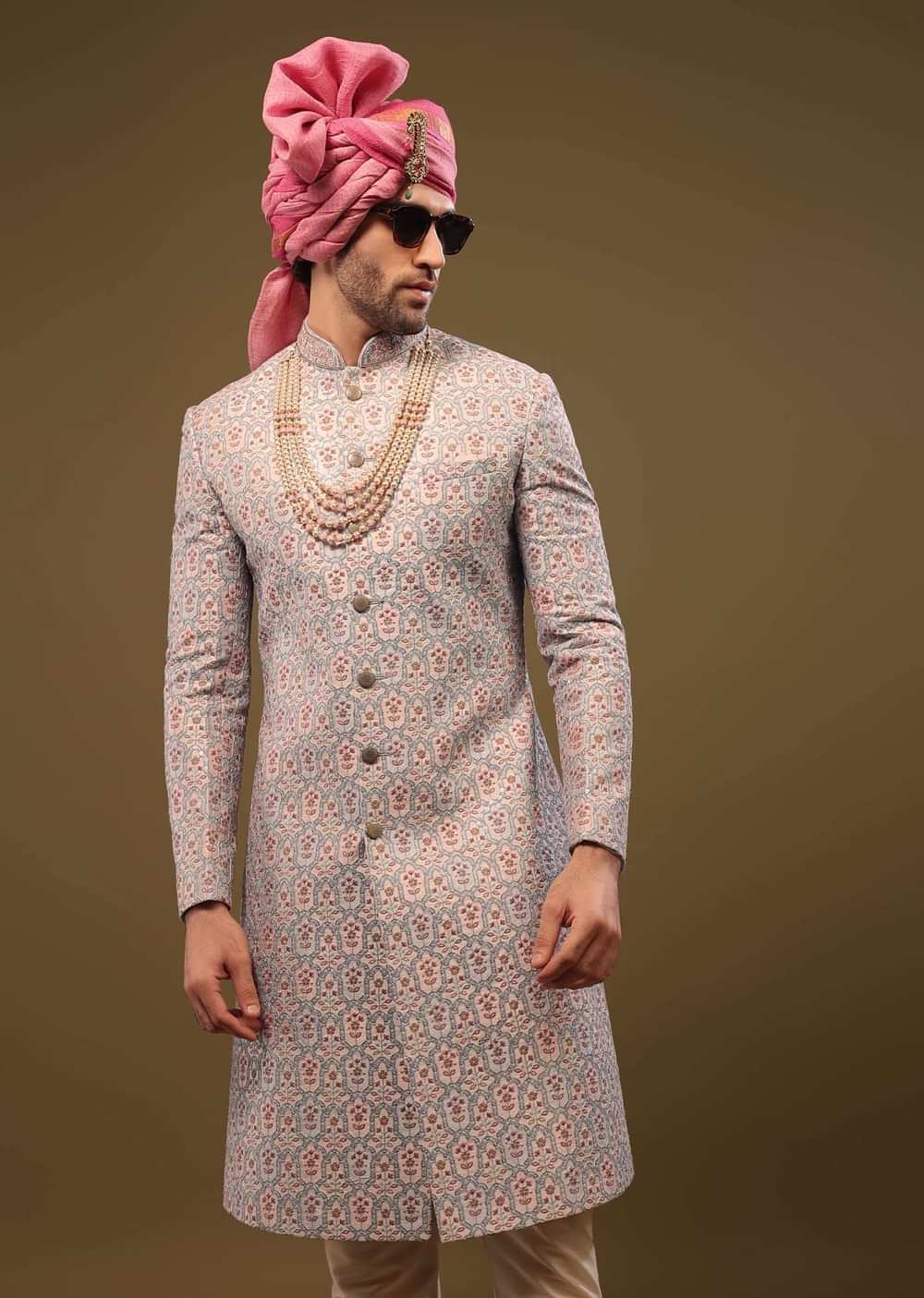 Angel Fall Blue Silk Sherwani Set In Sequins And Threadwork