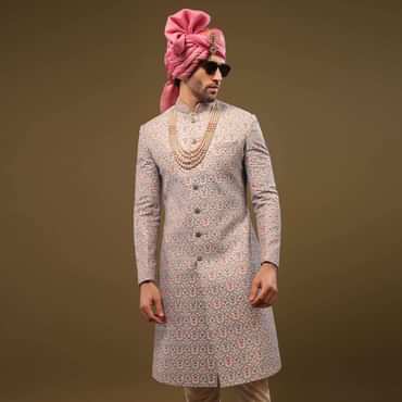 Angel Fall Blue Silk Sherwani Set In Sequins And Threadwork