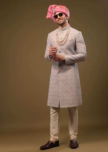 Angel Fall Blue Silk Sherwani Set In Sequins And Threadwork