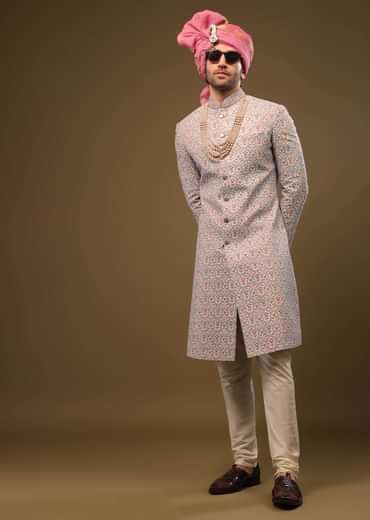 Angel Fall Blue Silk Sherwani Set In Sequins And Threadwork
