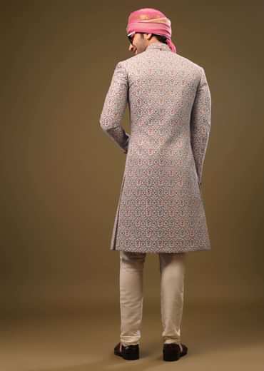Angel Fall Blue Silk Sherwani Set In Sequins And Threadwork