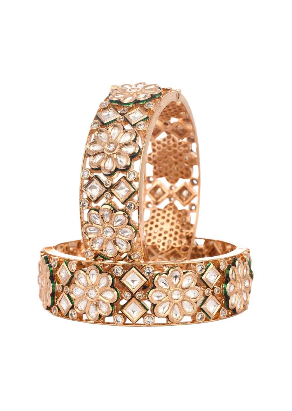 Antique Gold And Green Handcrafted Mixed Metal Bangles