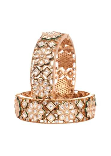 Antique Gold And Green Handcrafted Mixed Metal Bangles