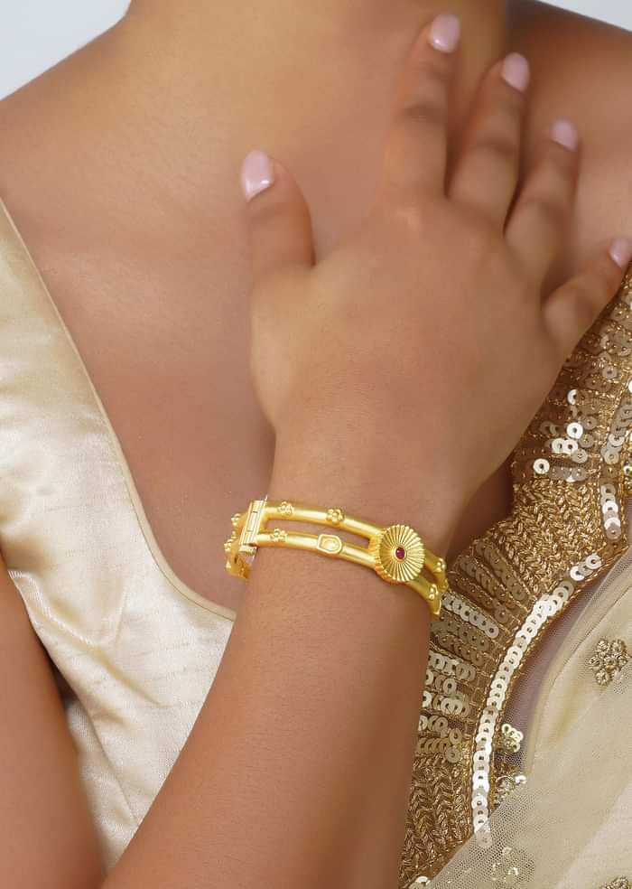 Antique Gold Bangle With Motifs And Zircon Details