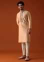 Antique Gold Embroidered Jacket Kurta Set In Silk