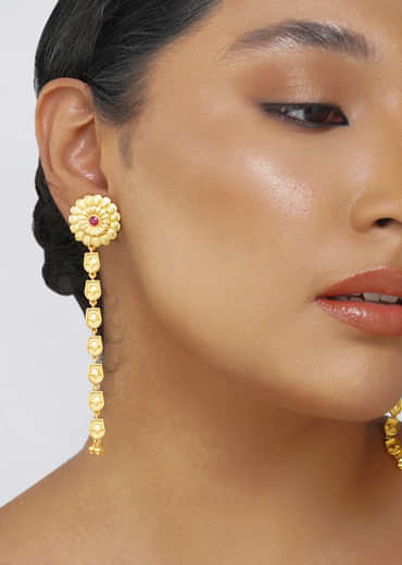 Antique Gold Floral Legacy Statement Earrings With Chain Detailing