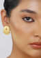 Antique Gold Floral Stud Earrings With Red Zircon Detailing