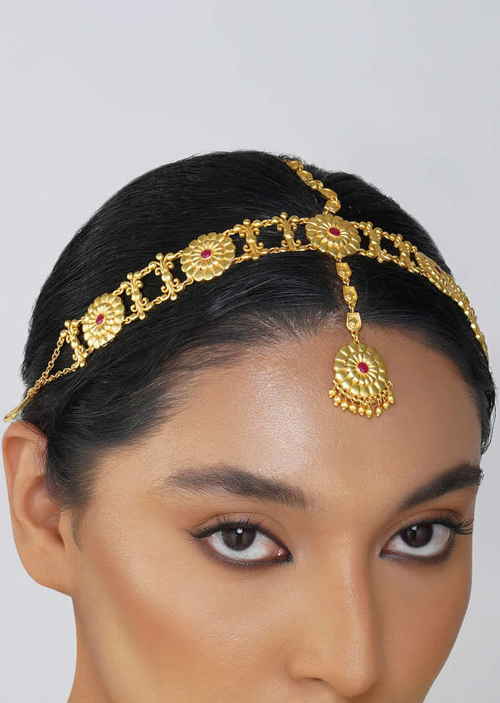 Antique Gold Maatha Patti With Zircon Embellishments