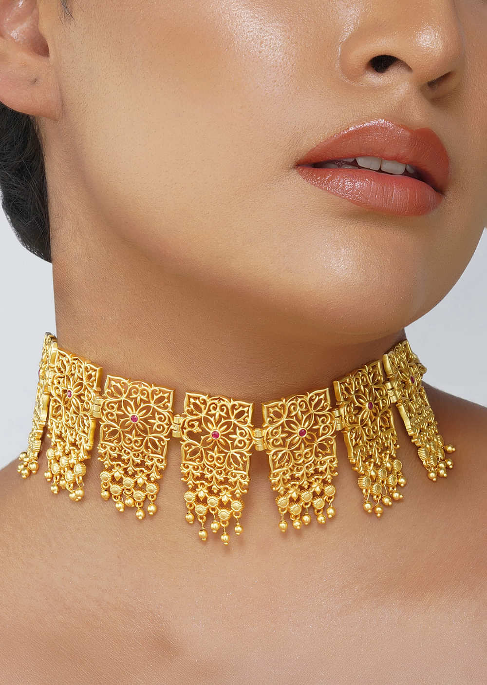 Antique Gold Mix Metal Zircon Choker Necklace
