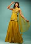 Antique Moss Green Skirt And Peplum Top Set With Mirror Abla Embroidery