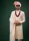 Cream White Sherwani Set In Raw Silk With Embroidery