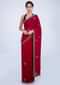 Apple red satin chiffon saree with butti and scallop embroidered border only on kalki