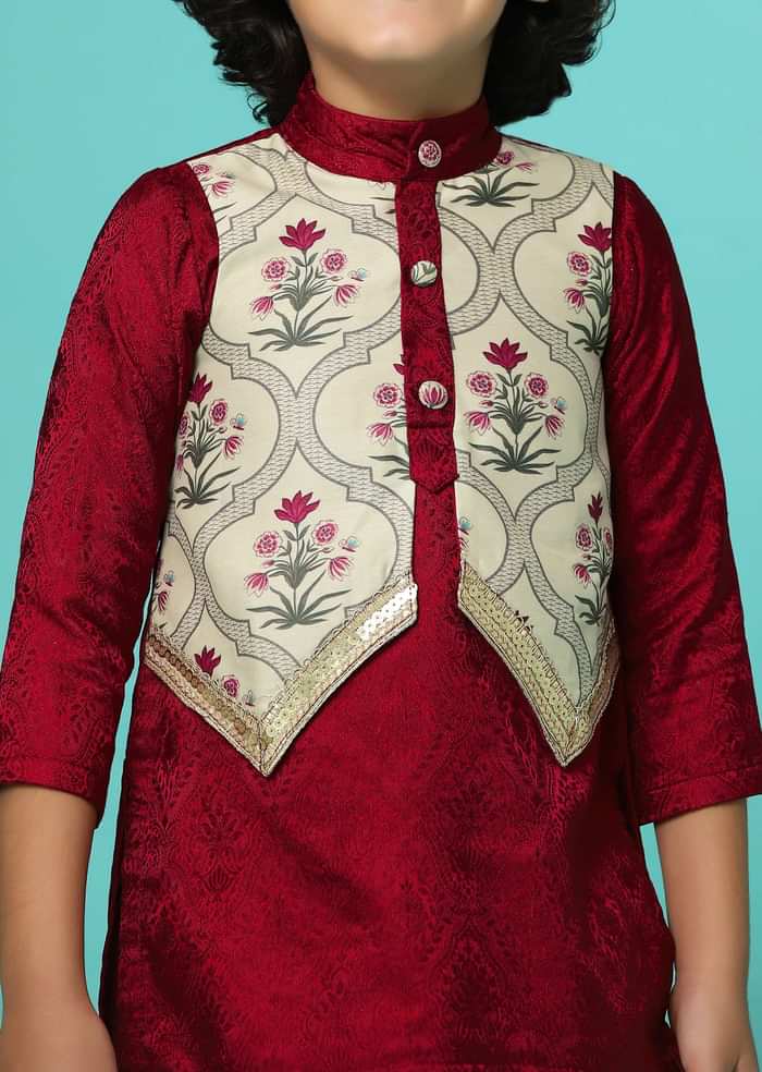 Apple Red Printed Kurta And Pant Set In Cotton