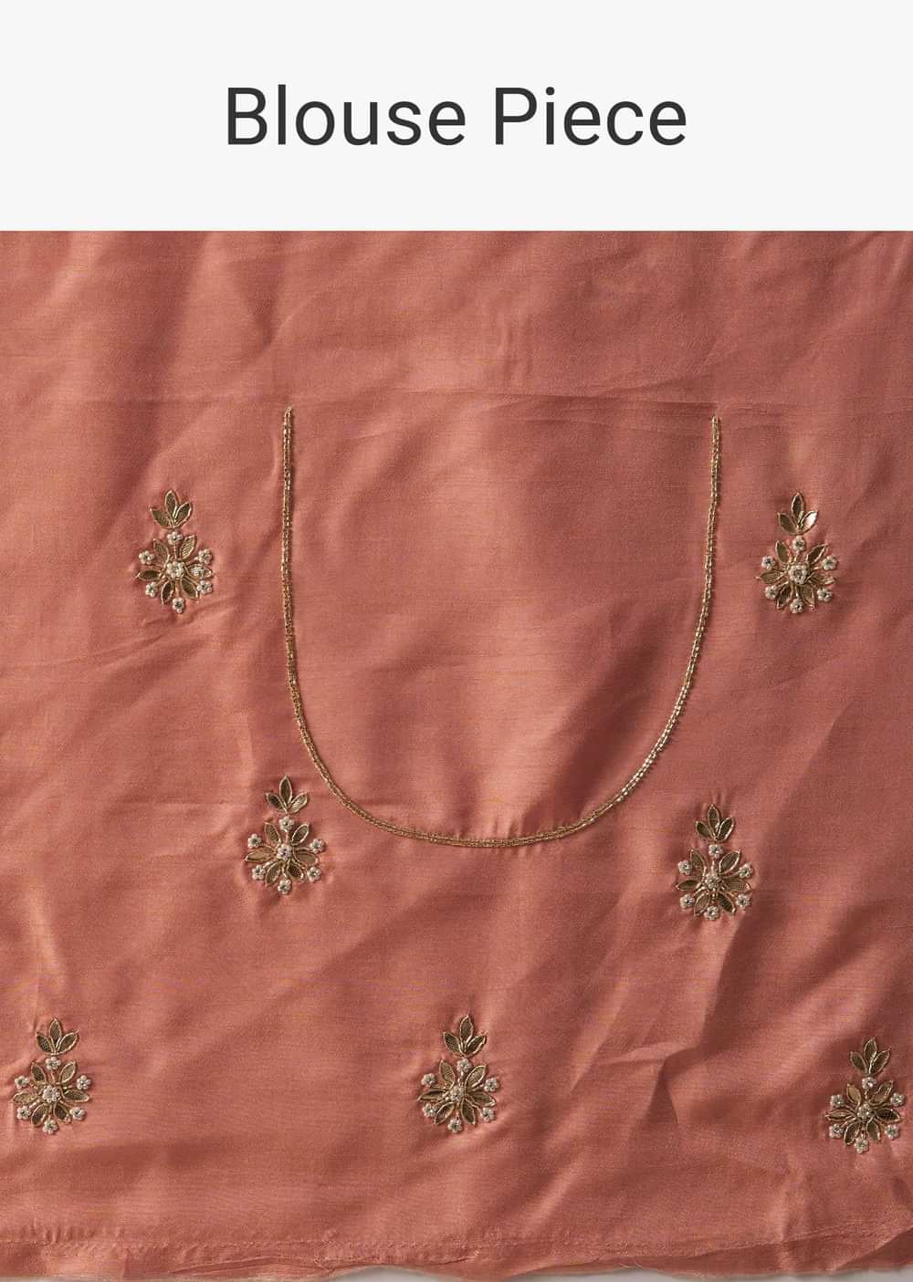 Apricot Blush Dupion Silk Saree With Gotta Patti Embroidered Floral Buttis