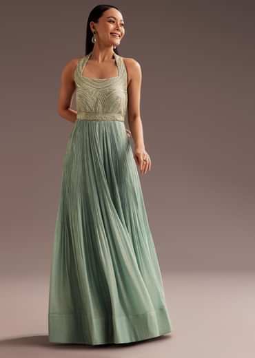 Aqua Blue Cut Dana Indowestern Jumpsuit