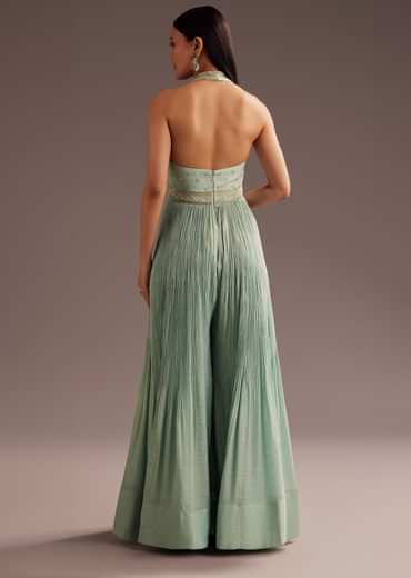 Aqua Blue Cut Dana Indowestern Jumpsuit