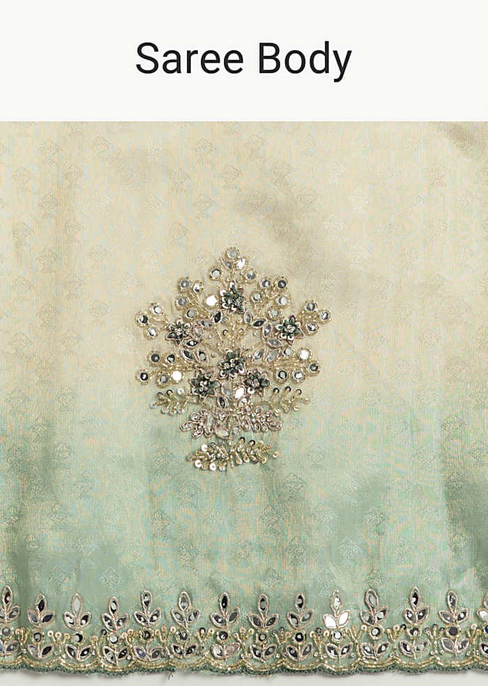 Aqua Blue Jacquard Saree With Mirror And Bead Embroidery