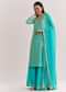 Aqua Blue Leheriya Kurta Palazzo Suit With Zardosi And Moti Work