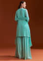 Aqua Blue Printed Chinon Sharara Set With Cut Dana And Sequins