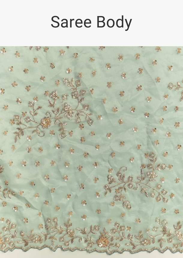 Aqua Blue Tissue Saree With Cutwork And Unstitched Embellished Blouse