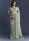 Aqua Blue Tissue Saree With Intricate Hand Embroidery