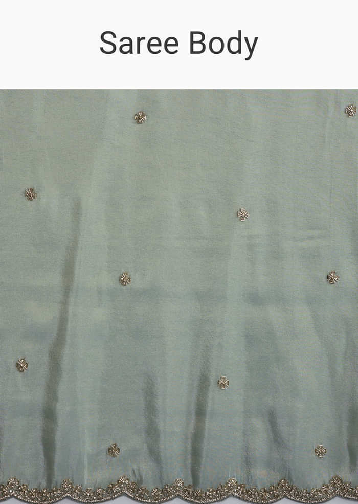 Aqua Blue Tissue Saree With Intricate Hand Embroidery