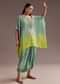 Aqua Green Ombre Moti Zardosi Kaftan Kurta Dhoti Set