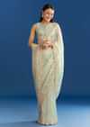 Aqua Organza Tissue Saree With Cutdana Border