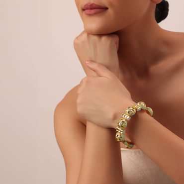 Aqua Bangle With Studded Kundan And Meenakari Detail