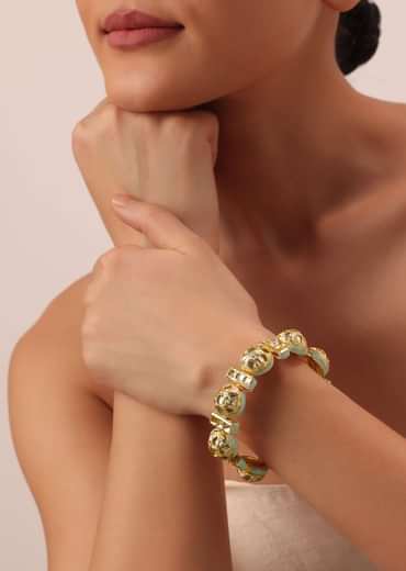 Aqua Bangle With Studded Kundan And Meenakari Detail