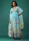 Aqua Blue Anarkali In Georgette With Cut Dana Embroidery