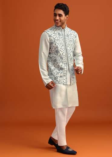 Aqua Blue Dola Silk Cowl Draped Kurta And Jacket Set