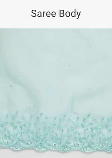 Aqua Blue Embroidered Organza Saree With Unstitched Blouse