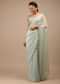 Aqua Blue Georgette Saree With Sequins, Scallop Motifs And Zari Embroidered In A Linear Design
