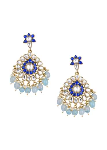 Aqua Blue Kundan Danglers With Stone Drops